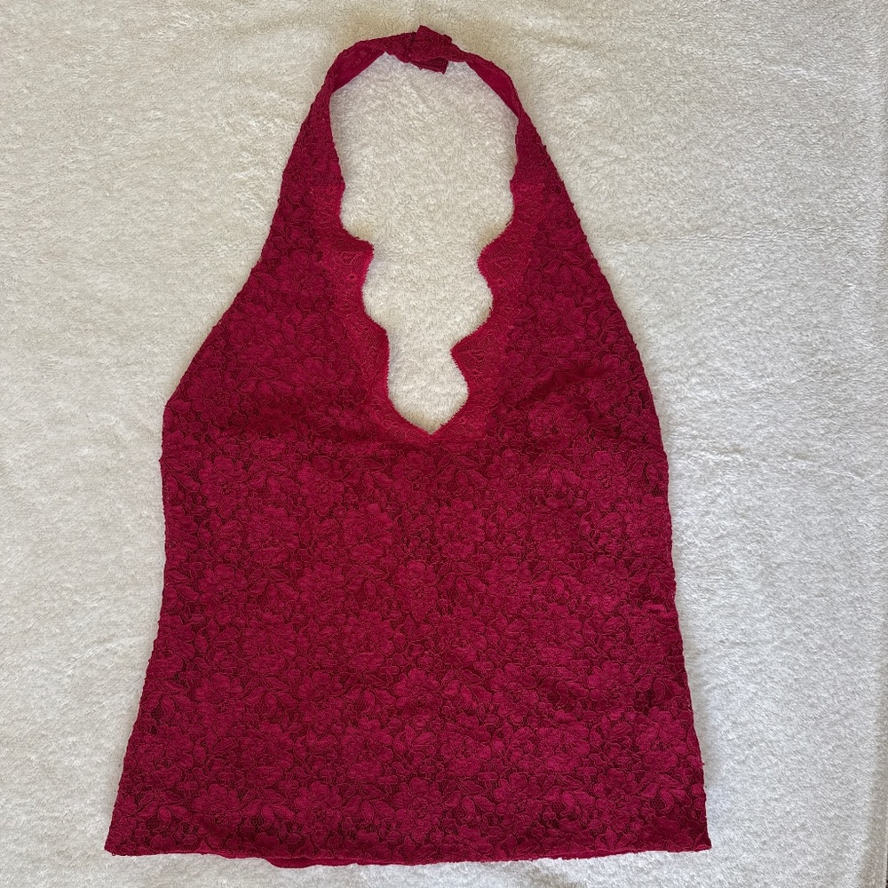 Vintage Victoria Secret’s Burgandy Wine Red Lace Floral Halter Tank Women Small